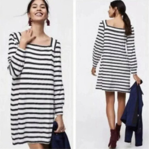 Loft Black and White Striped Square Neck Dress - Picture 2 of 13